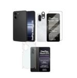 4 in 1 Combo Pack for OnePlus Nord CE 5 5G –Black (Back Cover + Camera Lens Protector + Tempered Glass + Unbreakable Membrane)