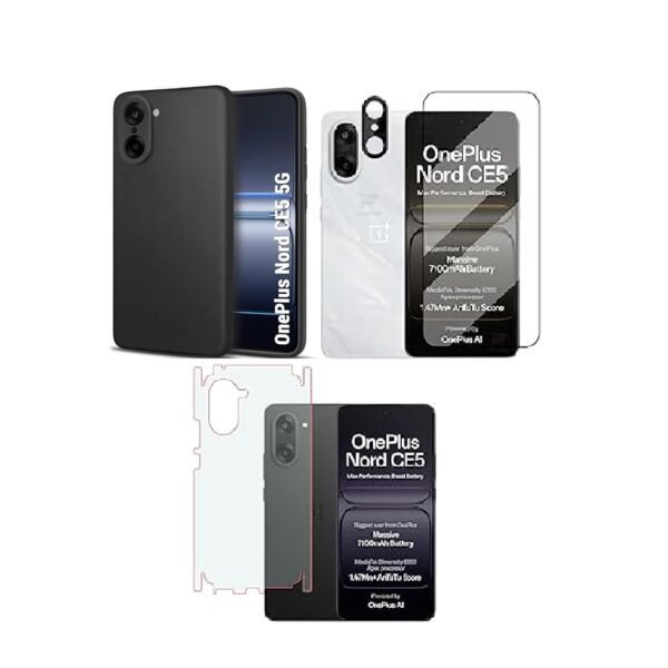 4 in 1 Combo Pack for OnePlus Nord CE 5 5G –Black (Back Cover + Camera Lens Protector + Tempered Glass + Unbreakable Membrane) 4 in 1 Combo Pack for OnePlus Nord CE 5 5G –Black (Back Cover + Camera Lens Protector + Tempered Glass + Unbreakable Membrane)