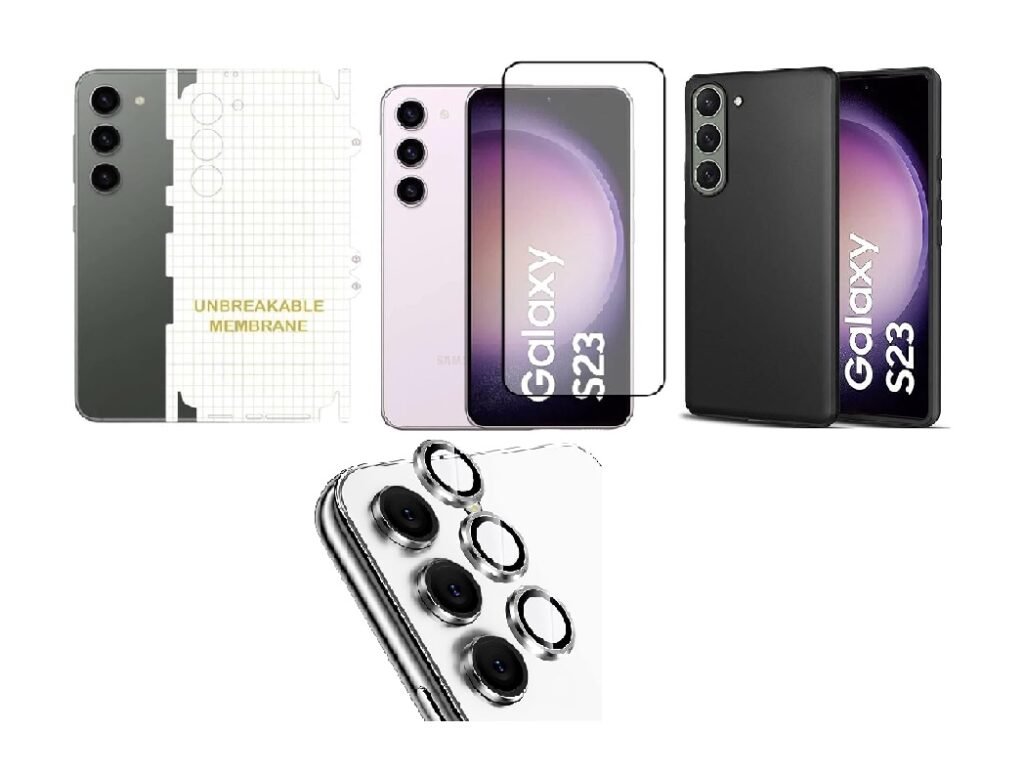 Silicone Soft Back Cover Case for Samsung Galaxy S23 5G (Black)\ Camera Lens Protector\ Membrane Scratch Guard\ Tempered Glass (4 In 1 Combo) Silicone Soft Back Cover Case for Samsung Galaxy S23 5G (Black)\ Camera Lens Protector\ Membrane Scratch Guard\ Tempered Glass (4 In 1 Combo)