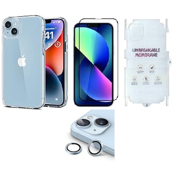 “4 in 1 Combo Pack for iPhone 14 – Starlight (Back Case + Camera Lens Protector + Tempered Glass + Unbreakable Membrane) “4 in 1 Combo Pack for iPhone 14 – Starlight (Back Case + Camera Lens Protector + Tempered Glass + Unbreakable Membrane)
