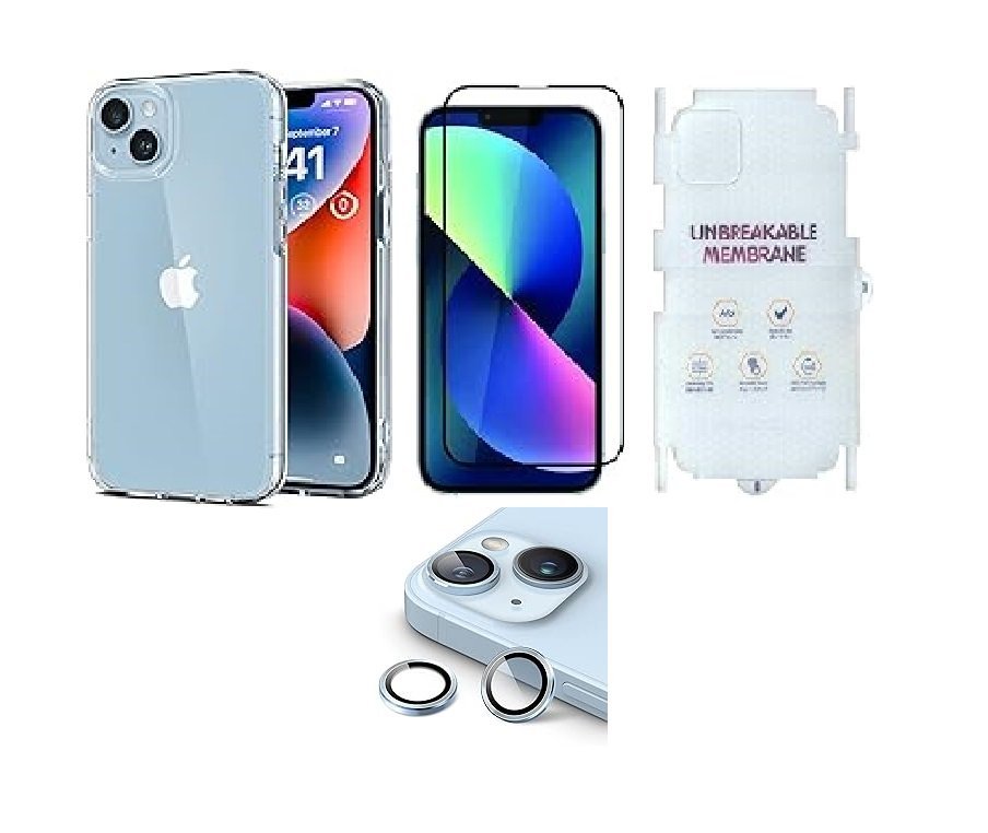 “4 in 1 Combo Pack for iPhone 14 – Starlight (Back Case + Camera Lens Protector + Tempered Glass + Unbreakable Membrane) “4 in 1 Combo Pack for iPhone 14 – Starlight (Back Case + Camera Lens Protector + Tempered Glass + Unbreakable Membrane)
