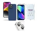 “4 in 1 Combo Pack for iPhone 14 – blue silicone case (Back Case + Camera Lens Protector + Tempered Glass + Unbreakable Membrane) “4 in 1 Combo Pack for iPhone 14 – blue silicone case (Back Case + Camera Lens Protector + Tempered Glass + Unbreakable Membrane)