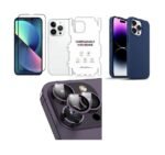 “4 in 1 Combo Pack for iPhone 14 pro – blue silicone case (Back Case + Camera Lens Protector + Tempered Glass + Unbreakable Membrane) “4 in 1 Combo Pack for iPhone 14 pro – blue silicone case (Back Case + Camera Lens Protector + Tempered Glass + Unbreakable Membrane)