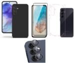 Silicone Soft Back Cover Case for Samsung Galaxy A55 5G (Black)\ Camera Lens Protector\ Membrane Scratch Guard\ Tempered Glass (4 Combo) Silicone Soft Back Cover Case for Samsung Galaxy A55 5G (Black)\ Camera Lens Protector\ Membrane Scratch Guard\ Tempered Glass (4 Combo)