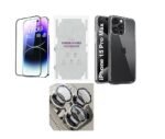 4 in 1 Premium Combo Pack for iPhone 15 Pro Max - Transparent (Back Case + Camera Lens Protector + Tempered Glass + Unbreakable Membrane) 4 in 1 Premium Combo Pack for iPhone 15 Pro Max - Transparent (Back Case + Camera Lens Protector + Tempered Glass + Unbreakable Membrane)