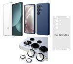 Silicone Soft Back Cover Case for Samsung Galaxy S25 Ultra 5G (Blue)\ Camera Lens Protector\ Membrane Scratch Guard\ Tempered Glass Screen Protector (4 Combo)