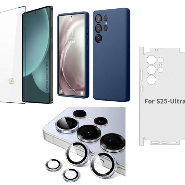 Silicone Soft Back Cover Case for Samsung Galaxy S25 Ultra 5G (Blue)\ Camera Lens Protector\ Membrane Scratch Guard\ Tempered Glass Screen Protector (4 Combo) Silicone Soft Back Cover Case for Samsung Galaxy S25 Ultra 5G (Blue)\ Camera Lens Protector\ Membrane Scratch Guard\ Tempered Glass Screen Protector (4 Combo)