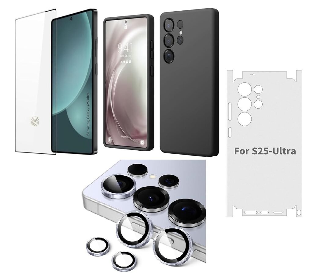 Silicone Soft Back Cover Case for Samsung Galaxy S25 Ultra 5G (Black)\ Camera Lens Protector\ Membrane Scratch Guard\ Tempered Glass Screen Protector (4 Combo) Silicone Soft Back Cover Case for Samsung Galaxy S25 Ultra 5G (Black)\ Camera Lens Protector\ Membrane Scratch Guard\ Tempered Glass Screen Protector (4 Combo)