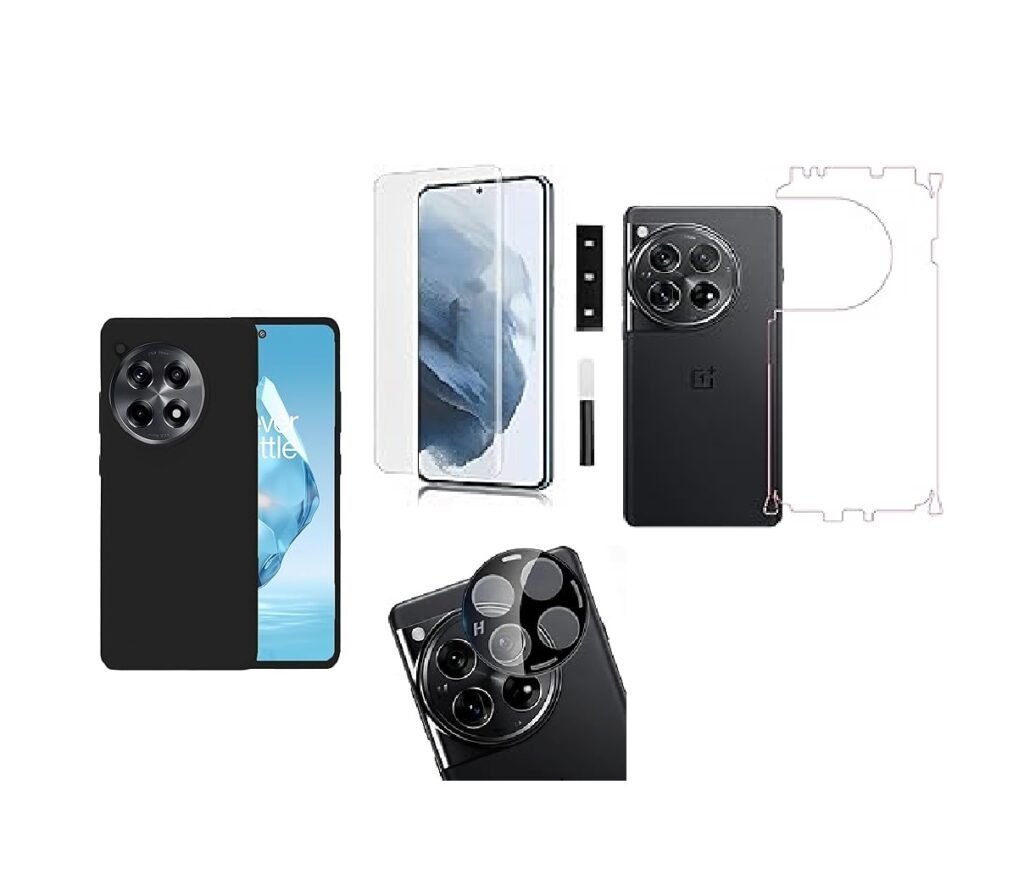 4 in 1 Combo Pack for OnePlus 12 5G –Black (Back Cover + Camera Lens Protector + Tempered Glass + Unbreakable Membrane)