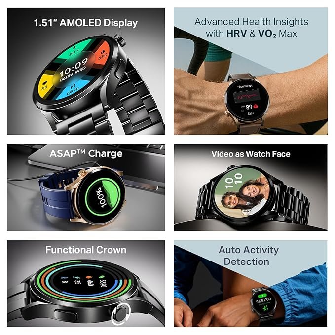 boAt Chrome Horizon, Video Watch Faces, 1.51” AMOLED Display, HRV & VO2 Max, Auto-Activity Detection, Heart Rate & SpO2 Monitor Smart Watch(Steel Black) boAt Chrome Horizon, Video Watch Faces, 1.51” AMOLED Display, HRV & VO2 Max, Auto-Activity Detection, Heart Rate & SpO2 Monitor Smart Watch(Steel Black)