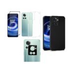 4 in 1 Combo Pack for OnePlus 10R 5G –Black (Back Cover + Camera Lens Protector + Tempered Glass + Unbreakable Membrane)