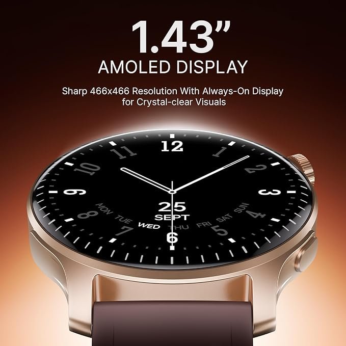 boAt New Launch Ultima Prime Smartwatch with 1.43" AMOLED Display, Personalized Fitness Nudges, Functional Crown,100+ Sports Modes, Watch Face Studio (Royal Berry), Brown boAt New Launch Ultima Prime Smartwatch with 1.43" AMOLED Display, Personalized Fitness Nudges, Functional Crown,100+ Sports Modes, Watch Face Studio (Royal Berry), Brown