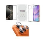 4 in 1 Combo Pack for iPhone 17 pro – Transparent (Back Cover + Camera Lens Protector + Tempered Glass + Unbreakable Membrane) 4 in 1 Combo Pack for iPhone 17 pro – Transparent (Back Cover + Camera Lens Protector + Tempered Glass + Unbreakable Membrane)