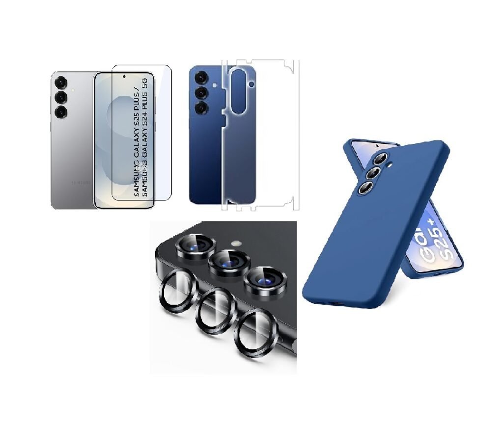 Silicone Soft Back Cover Case for Samsung Galaxy S25 Plus 5G (Blue)\ Camera Lens Protector\ Membrane Scratch Guard\ Tempered Glass (4 In 1 Combo) Silicone Soft Back Cover Case for Samsung Galaxy S25 Plus 5G (Blue)\ Camera Lens Protector\ Membrane Scratch Guard\ Tempered Glass (4 In 1 Combo)