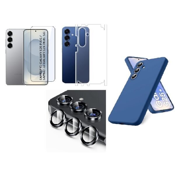 Silicone Soft Back Cover Case for Samsung Galaxy S25 Plus 5G (Blue)\ Camera Lens Protector\ Membrane Scratch Guard\ Tempered Glass (4 In 1 Combo) Silicone Soft Back Cover Case for Samsung Galaxy S25 Plus 5G (Blue)\ Camera Lens Protector\ Membrane Scratch Guard\ Tempered Glass (4 In 1 Combo)