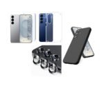 Silicone Soft Back Cover Case for Samsung Galaxy S25 Plus 5G (Black)\ Camera Lens Protector\ Membrane Scratch Guard\ Tempered Glass (4 In 1 Combo)