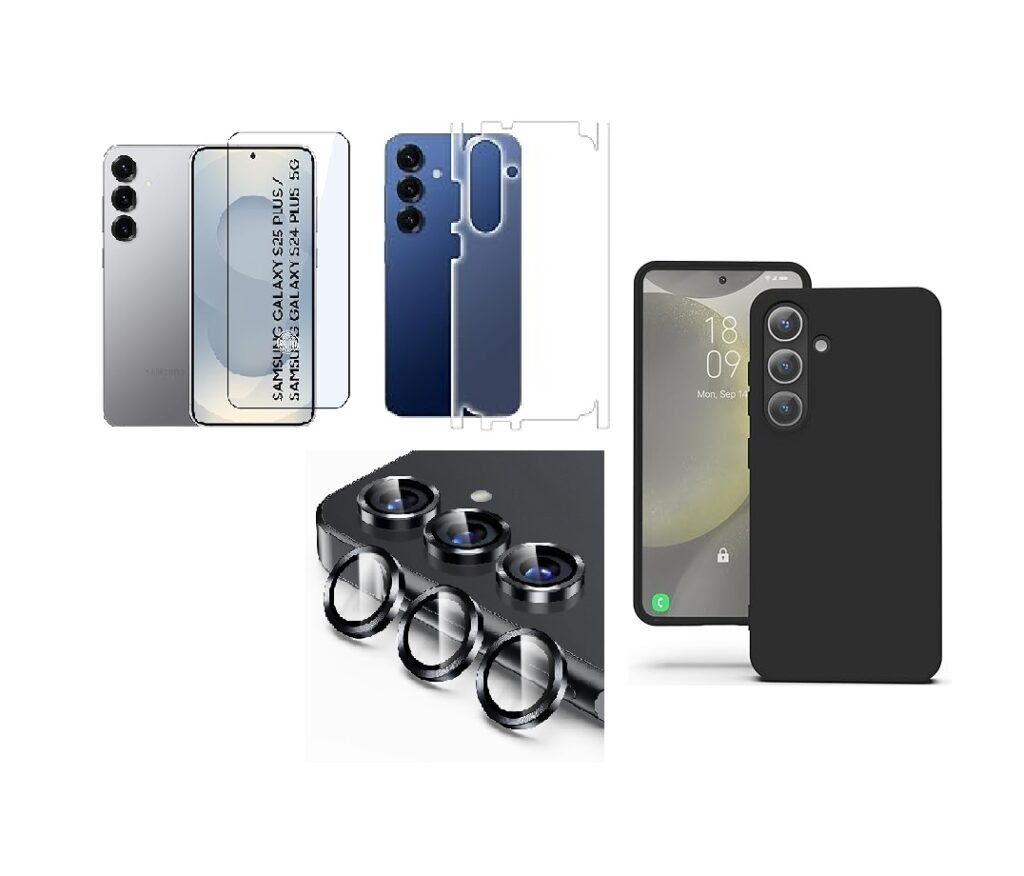 Silicone Soft Back Cover Case for Samsung Galaxy S24 Plus 5G (Black)\ Camera Lens Protector\ Membrane Scratch Guard\ Tempered Glass (4 In 1 Combo) Silicone Soft Back Cover Case for Samsung Galaxy S24 Plus 5G (Black)\ Camera Lens Protector\ Membrane Scratch Guard\ Tempered Glass (4 In 1 Combo)