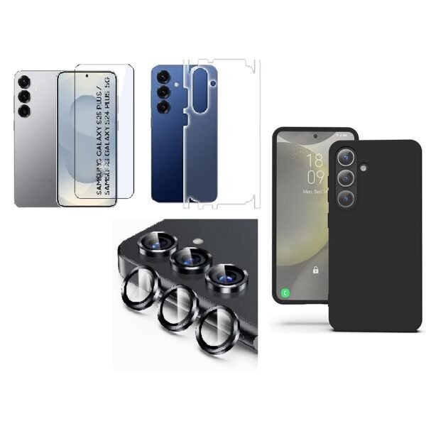 Silicone Soft Back Cover Case for Samsung Galaxy S24 Plus 5G (Black)\ Camera Lens Protector\ Membrane Scratch Guard\ Tempered Glass (4 In 1 Combo) Silicone Soft Back Cover Case for Samsung Galaxy S24 Plus 5G (Black)\ Camera Lens Protector\ Membrane Scratch Guard\ Tempered Glass (4 In 1 Combo)