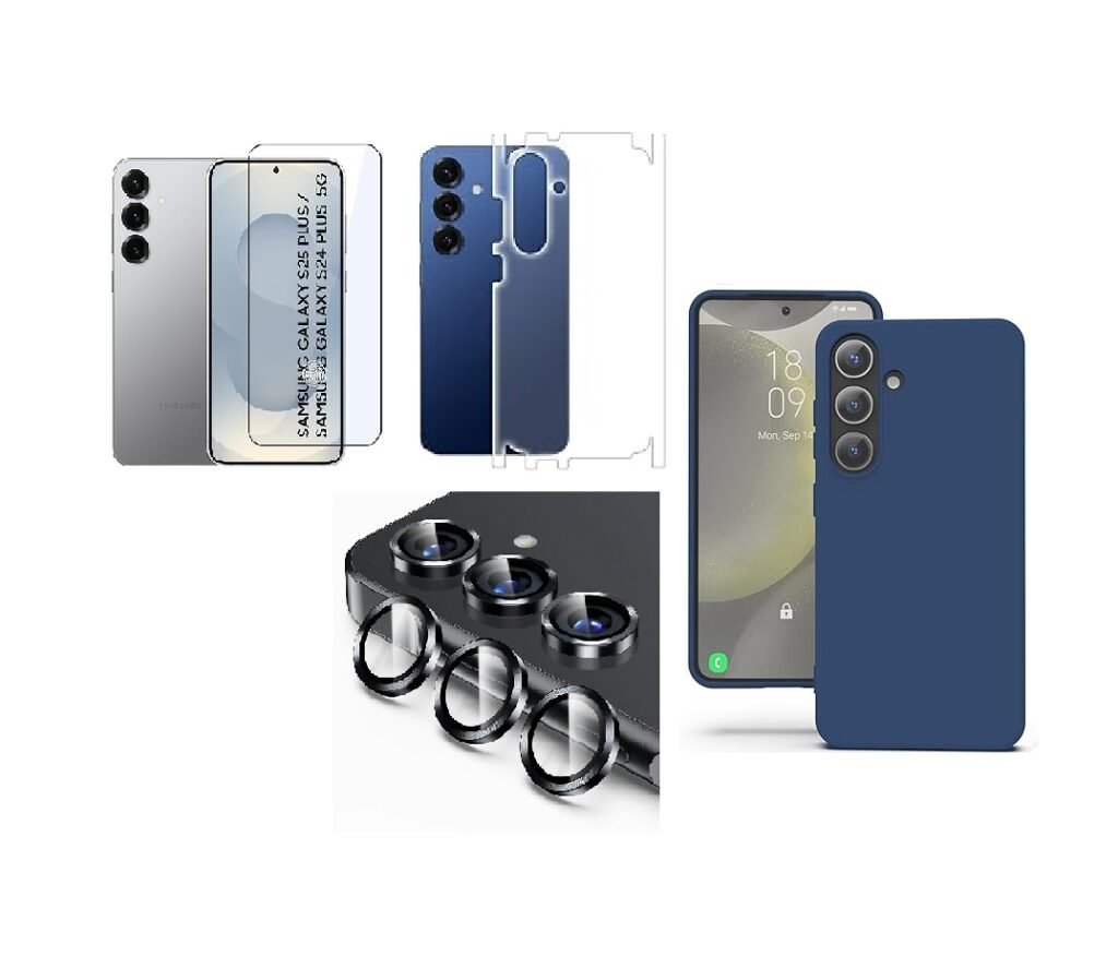 Silicone Soft Back Cover Case for Samsung Galaxy S24 Plus 5G (Blue)\ Camera Lens Protector\ Membrane Scratch Guard\ Tempered Glass (4 In 1 Combo) Silicone Soft Back Cover Case for Samsung Galaxy S24 Plus 5G (Blue)\ Camera Lens Protector\ Membrane Scratch Guard\ Tempered Glass (4 In 1 Combo)