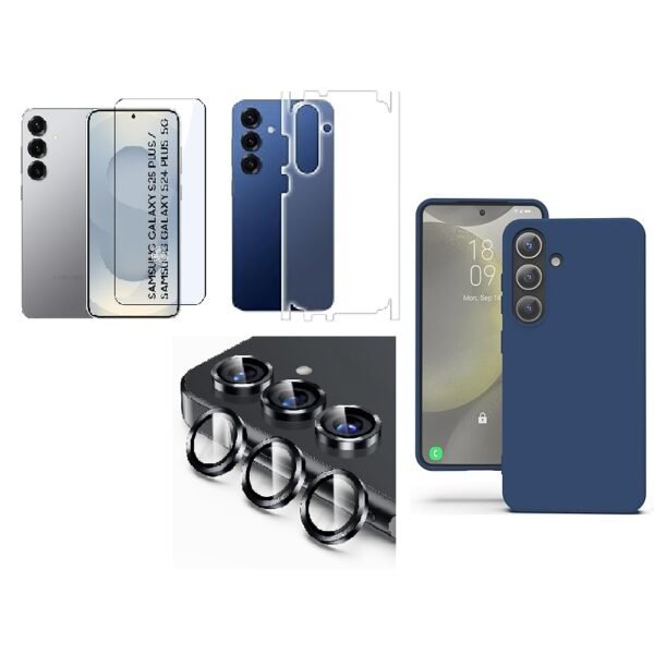 Silicone Soft Back Cover Case for Samsung Galaxy S24 Plus 5G (Blue)\ Camera Lens Protector\ Membrane Scratch Guard\ Tempered Glass (4 In 1 Combo) Silicone Soft Back Cover Case for Samsung Galaxy S24 Plus 5G (Blue)\ Camera Lens Protector\ Membrane Scratch Guard\ Tempered Glass (4 In 1 Combo)