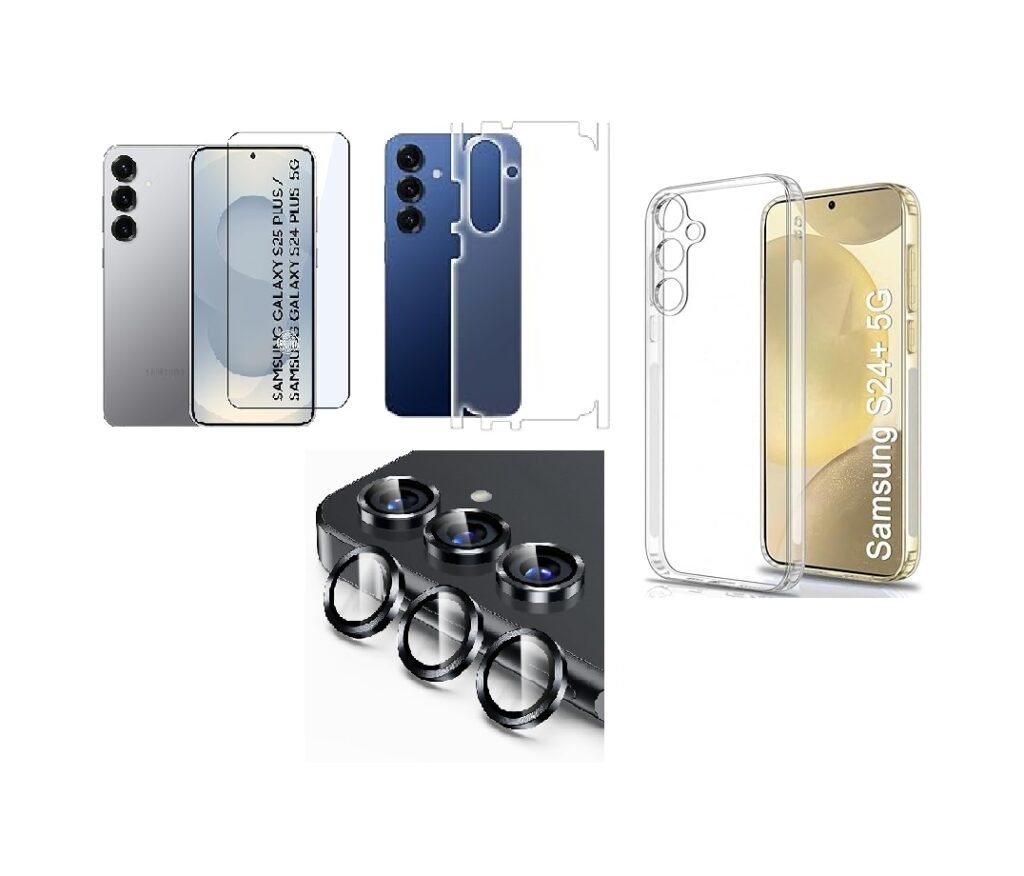 Silicone Soft Back Cover Case for Samsung Galaxy S24 Plus 5G (Transparent)\ Camera Lens Protector\ Membrane Scratch Guard\ Tempered Glass (4 In 1 Combo) Silicone Soft Back Cover Case for Samsung Galaxy S24 Plus 5G (Transparent)\ Camera Lens Protector\ Membrane Scratch Guard\ Tempered Glass (4 In 1 Combo)