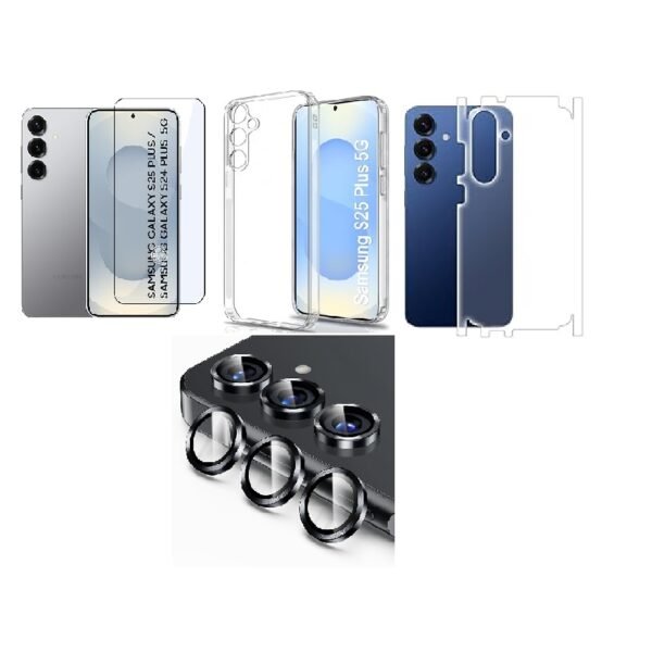 Silicone Soft Back Cover Case for Samsung Galaxy S25 Plus 5G (Transparent)\ Camera Lens Protector\ Membrane Scratch Guard\ Tempered Glass(4 In 1 Combo) Silicone Soft Back Cover Case for Samsung Galaxy S25 Plus 5G (Transparent)\ Camera Lens Protector\ Membrane Scratch Guard\ Tempered Glass(4 In 1 Combo)