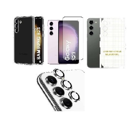 Silicone Soft Back Cover Case for Samsung Galaxy S23 5G (Transparent)\ Camera Lens Protector\ Membrane Scratch Guard\ Tempered Glass (4 in 1 Combo) Silicone Soft Back Cover Case for Samsung Galaxy S23 5G (Transparent)\ Camera Lens Protector\ Membrane Scratch Guard\ Tempered Glass (4 in 1 Combo)
