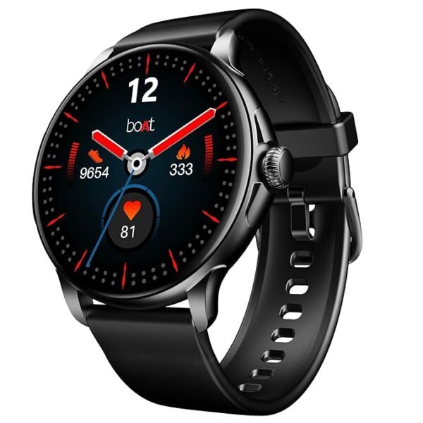 boAt Lunar Oasis w/TBT Navigation, QR Tray, Watch Face Studio, Bluetooth Calling, Emergency SOS 1.43" (3.6 cm) AMOLED Display Fitness Smart Watch for Men & Women(Active Black)