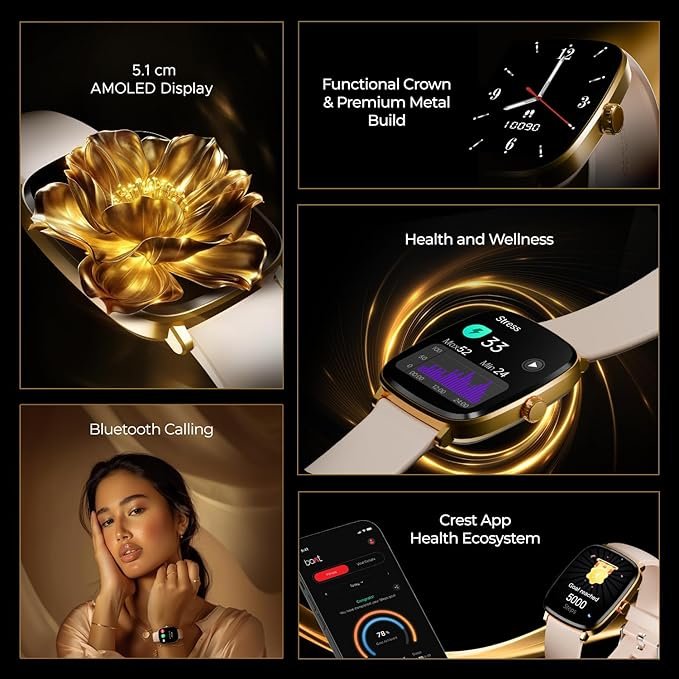 boAt Ultima Regal w/ 2.01”(5.10 cm) Crystal-Clear AMOLED Display, 1000 NITS Brightness,Premium Metal Body,Fitness Smart Watch for Men & Women (Cherry Blossom) boAt Ultima Regal w/ 2.01”(5.10 cm) Crystal-Clear AMOLED Display, 1000 NITS Brightness,Premium Metal Body,Fitness Smart Watch for Men & Women (Cherry Blossom)