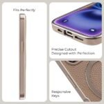 PULOKA Magfit Mobile Back Cover - Compatible with iPhone 15 - Mag-Safe Design - Textured Vegan Leather - Electroplated Sides Bumper Case - Camera Protetection & Raised Edges - Dark Grey