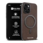 PULOKA Magfit Mobile Back Cover - Compatible with iPhone 15 - Mag-Safe Design - Textured Vegan Leather - Electroplated Sides Bumper Case - Camera Protetection & Raised Edges - Dark Grey
