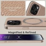 PULOKA Magfit Mobile Back Cover - Compatible with iPhone 15 - Mag-Safe Design - Textured Vegan Leather - Electroplated Sides Bumper Case - Camera Protetection & Raised Edges - Dark Grey