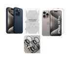 4 in 1 Premium Combo Pack for iPhone 15 Pro Blue Titanium – (Back Case + Camera Lens Protector + Tempered Glass + Unbreakable Membrane) 4 in 1 Premium Combo Pack for iPhone 15 Pro Blue Titanium – (Back Case + Camera Lens Protector + Tempered Glass + Unbreakable Membrane)