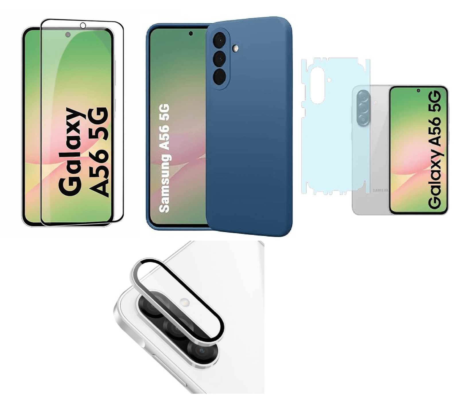 Silicone Soft Back Cover Case for Samsung Galaxy A56 5G (Blue)\ Camera Lens Protector\ Membrane Scratch Guard\ Tempered Glass (4 Combo) Silicone Soft Back Cover Case for Samsung Galaxy A56 5G (Blue)\ Camera Lens Protector\ Membrane Scratch Guard\ Tempered Glass (4 Combo)