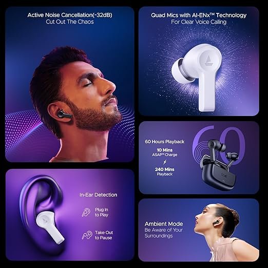 boAt Nirvana Lucid w/ 32 dB ANC, Multi-Point Connectivity, in-Ear Detection, 60HRS Playback, Hearables App, 4 Mics ENx, IPX5 Truly Wireless in Ear Earbuds, TWS Ear Buds (Zinc White) boAt Nirvana Lucid w/ 32 dB ANC, Multi-Point Connectivity, in-Ear Detection, 60HRS Playback, Hearables App, 4 Mics ENx, IPX5 Truly Wireless in Ear Earbuds, TWS Ear Buds (Zinc White)