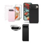 4 in 1 Combo Pack for Google Pixel 9 Pro XL – Black (Back Cover + Camera Lens Protector + Tempered Glass + Unbreakable Film)