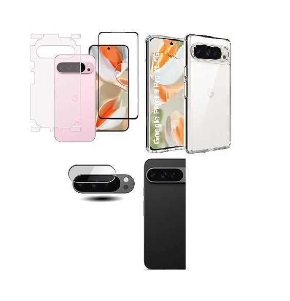 4 in 1 Combo Pack for Google Pixel 9 Pro XL – Transparent (Back Cover + Camera Lens Protector + Tempered Glass + Unbreakable Film)