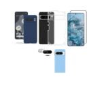 4 in 1 Combo Pack for Google Pixel 8 Pro  – Blue (Back Cover + Camera Lens Protector + Tempered Glass + Unbreakable Film)