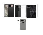4 in 1 Combo Pack for Google Pixel 8 – Black (Back Cover + Camera Lens Protector + Tempered Glass + Unbreakable Film)