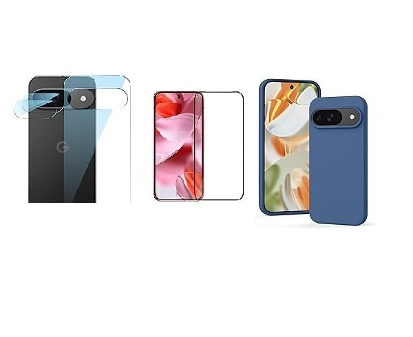 4 in 1 Combo Pack for Google Pixel 9 – Blue (Back Cover + Camera Lens Protector + Tempered Glass + Unbreakable Film)