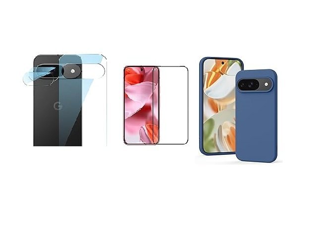 4 in 1 Combo Pack for Google Pixel 9 – Blue (Back Cover + Camera Lens Protector + Tempered Glass + Unbreakable Film)