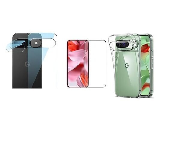 4 in 1 Combo Pack for Google Pixel 9 Pro – Transparent (Back Cover + Camera Lens Protector + Tempered Glass + Unbreakable Film)