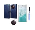 3 in 1 Combo Pack for Vivo V30e 5G – Flip Blue Cover (Back Cover + Camera Lens Protector + Tempered Glass)
