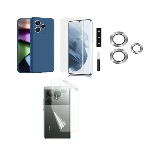 4 in 1 Combo Pack for Realme GT 6 \Realme GT 6T 5G –Blue (Back Cover + Camera Lens Protector + Tempered Glass + Unbreakable Membrane)