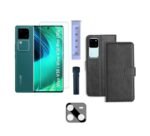 3 in 1 Combo Pack for Vivo V30 / V30 Pro 5G – Flip Black (Back Cover + Camera Lens Protector + Tempered Glass)