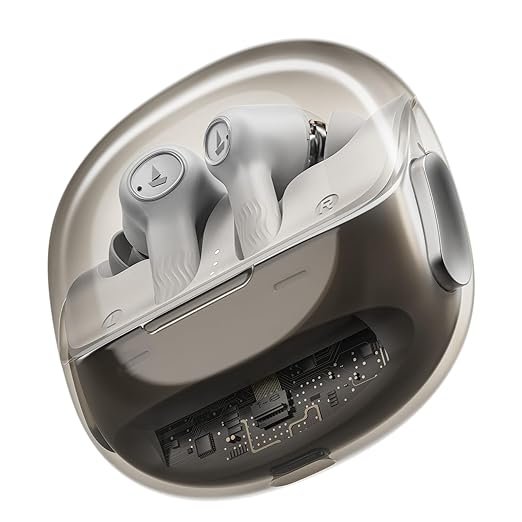 boAt Nirvana Crystl (2025 Launch), Transparent Case,Spatial Audio, ANC(~32dB), 100Hrs Battery,4Mics ENx,App Support, Bluetooth Earbuds, TWS Ear Buds Wireless Earphones with mic (Yellow)