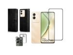 3 in 1 Combo Pack for Vivo Y200 5G – Flip Black (Back Cover + Camera Lens Protector + Tempered Glass)