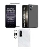 3 in 1 Combo Pack for OnePlus Nord CE 5 – Silicone Black Back Cover (Back Cover + Camera Lens Protector + Tempered Glass)