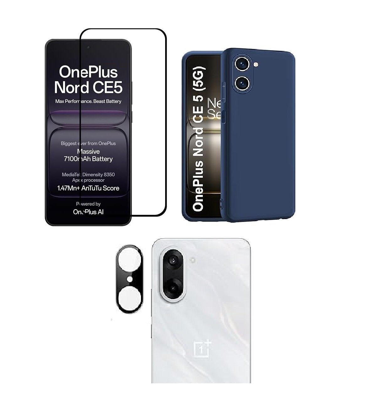 3 in 1 Combo Pack for OnePlus Nord CE 5 – Silicone Blue Back Cover (Back Cover + Camera Lens Protector + Tempered Glass) 3 in 1 Combo Pack for OnePlus Nord CE 5 – Silicone Blue Back Cover (Back Cover + Camera Lens Protector + Tempered Glass)