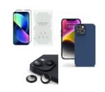 4 in 1 Combo Pack for iPhone 13 - Blue (Back Cover + Camera Lens Protector + Tempered Glass + Unbreakable Film)